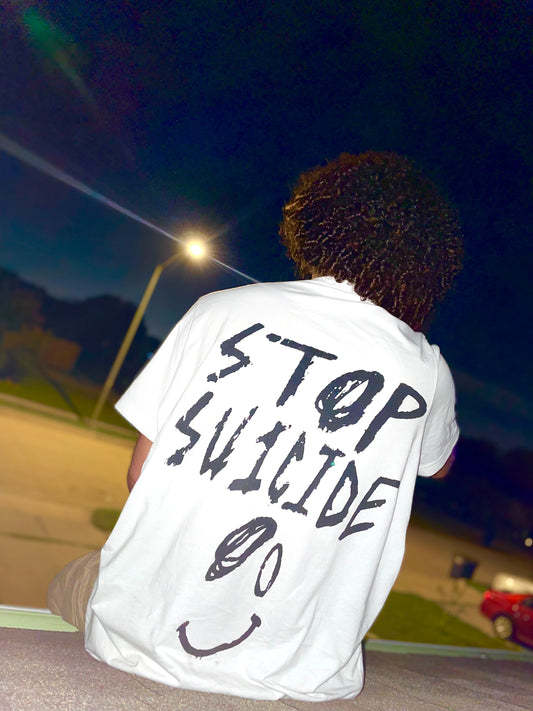 WHITE T SMILE ; STOP SUICIDE